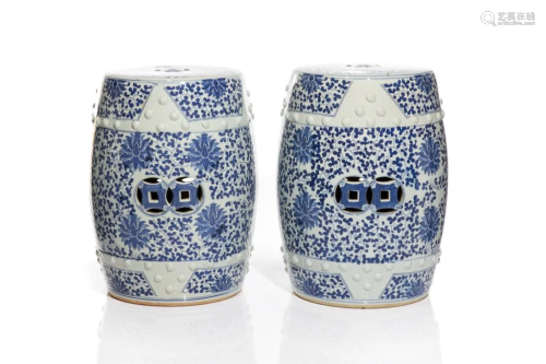 PAIR CHINESE BLUE & WHITE PORCELAIN GARDEN STOOLS