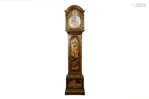 GEORGE II CHINOISERIE LACQUER TALL CASE CLOCK