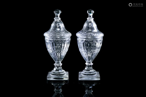 PAIR OF ENGLISH CUT GLASS COVERED SWEETMEAT DISHES