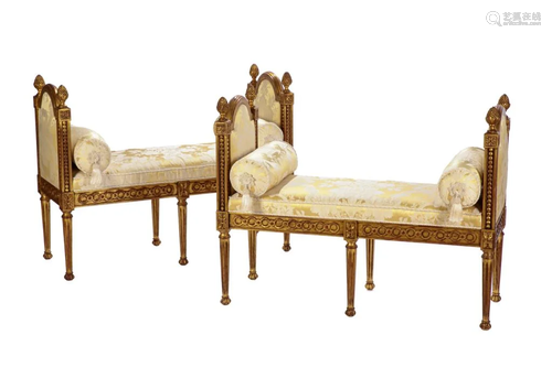 PAIR OF FRENCH CARVED GILTWOOD BANQUETTE BENCHES