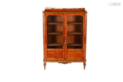 19TH C FRENCH MARBLE TOP TWO-DOOR BOOKCASE