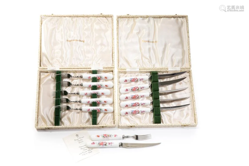 ROYAL CROWN DERBY CASED FORKS & KNIVES SET