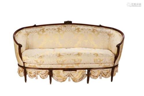 FRENCH CARVED WOOD FRAMED UPHOLSTERED SETTEE