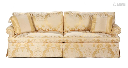 YELLOW SILK BROCADE UPHOLSTERED SOFA