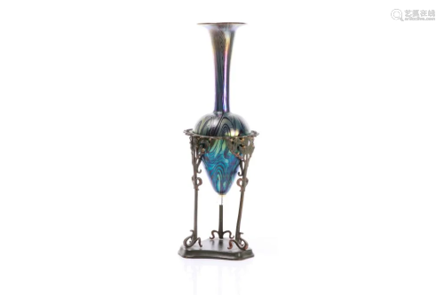 AUSTRIAN ART NOUVEAU GLASS VASE WITH BRONZE MOUNTS