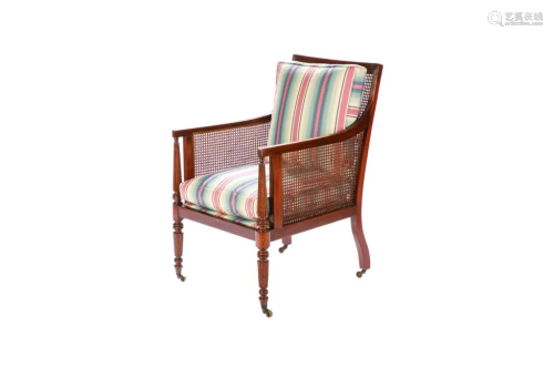 REGENCY CANED MAHOGANY LIBRARY READING CHAIR