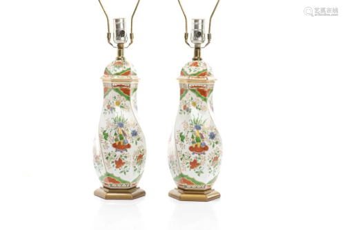 PAIR OF 18TH C ENGLISH PORCELAIN URNS AS LAMPS