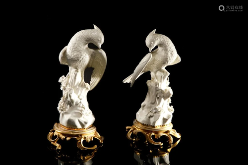 PAIR OF 19TH C BLANC DE CHINE PORCELAIN BIRDS