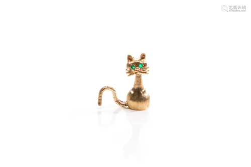 GOLD CAT PIN WITH EMERALD EYES, 4g
