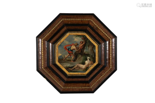 ANTIQUE PAINTED PANEL OF A CLASSICAL THEME