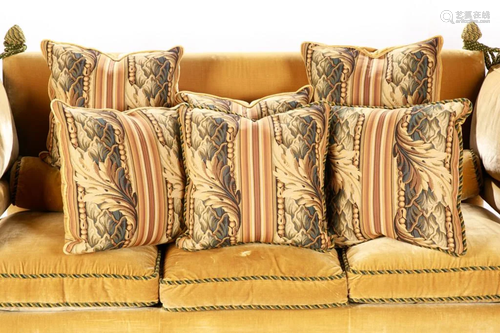 SIX DOWN-FILLED TAPESTRY UPHOLSTERED PILLOWS