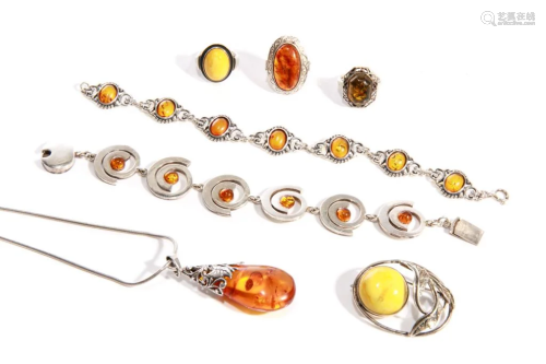 SILVER & AMBER JEWELLERY, 91g