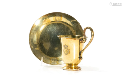 SILVER GILT ROYAL PRESENTATION CUP & SAUCER, 314g