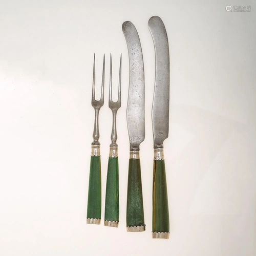 A Group of Stained Bone Handled Flatware with Silver