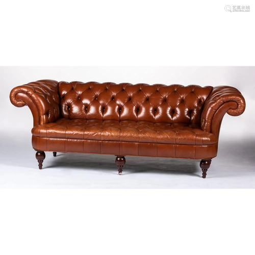 A Brown Leather Chesterfield Sofa