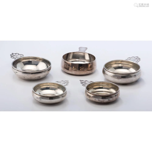 Five Sterling Porringers by Tiffany, Gorham, Whiting