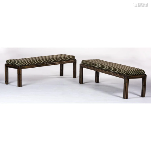 A Pair of McGuire Faux Bamboo Upholstered Benches