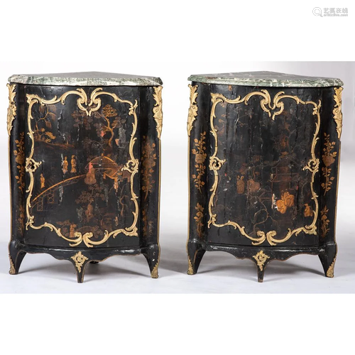 A Pair of Chinoiserie Painted Marble-Top Corner