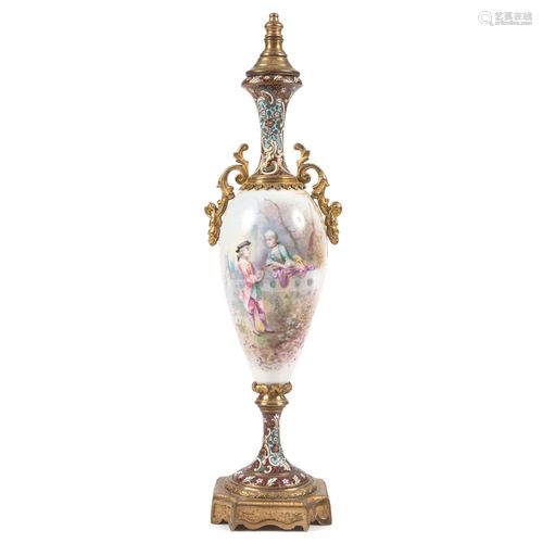 A Sevres-style Lidded Urn with Ormolu Mounts and Enamel