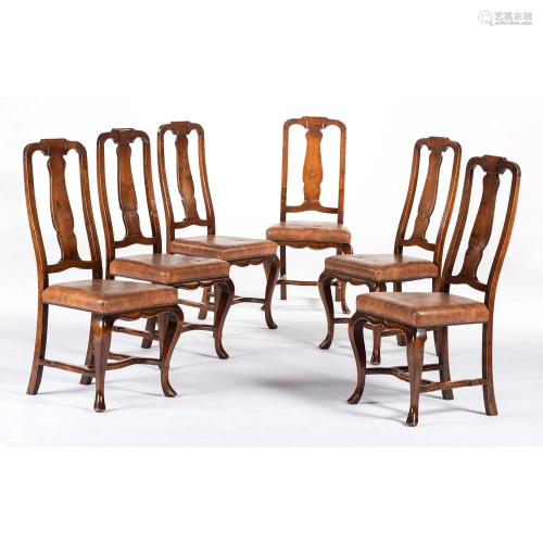 Six Queen Anne-style Side Chairs in Walnut