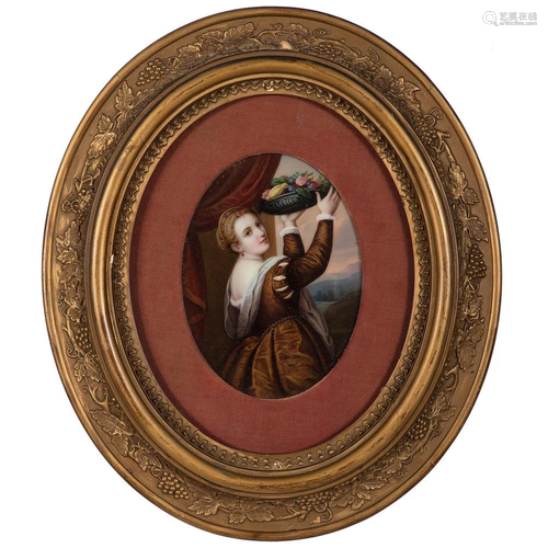 A Continental Porcelain Portrait Plaque of a Woman