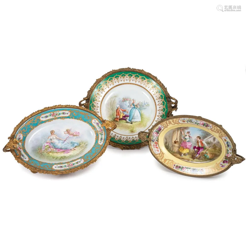 Three Sevres-style Gilt and Polychrome Plates with