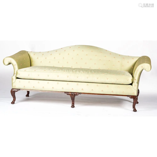 A George II-style Walnut Camelback Sofa