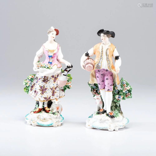 A Pair of Derby Porcelain Figures of a Shepherdess and