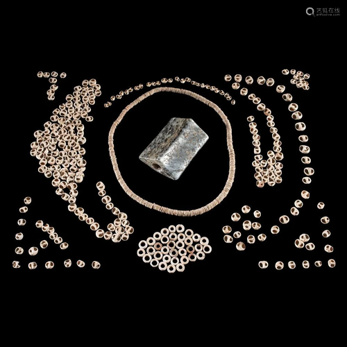 A Quartz Saddle Bannerstone AND Shell Beads, Largest