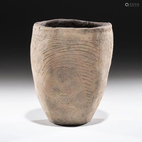 An Incised Hopewell Pottery Jar, 7 x 5-3/4 in.