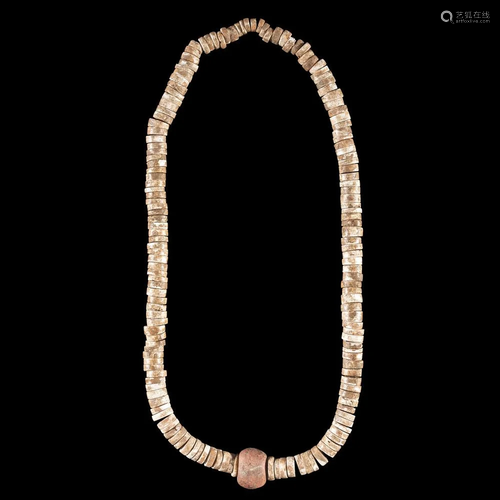 A Shell Bead Necklace with Cannel Coal Bead, 9-1/2 in.