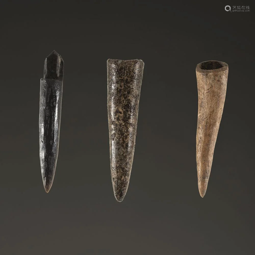 A Group of Three Bone Projectile Points, Largest 2 in.