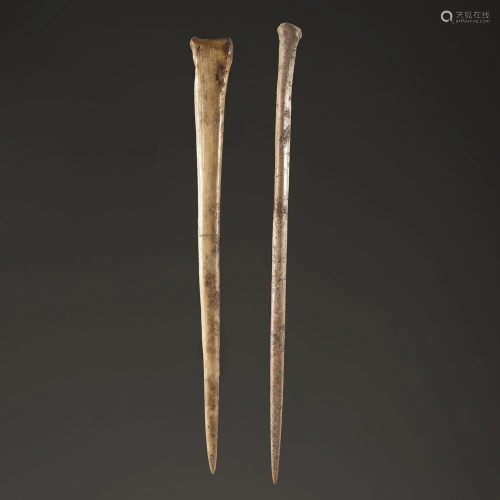 A Pair of Bone Pins / Awls, Largest 6-3/8 in.