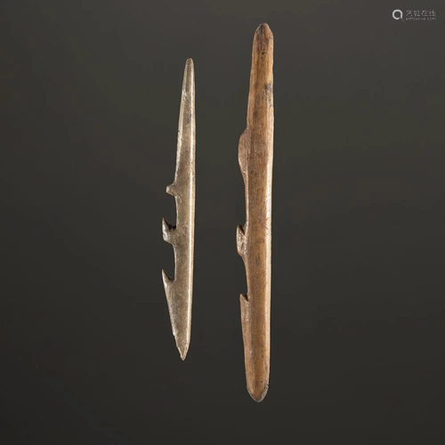 Pair of Bone Harpoon Points, Largest 4-3/4 in.