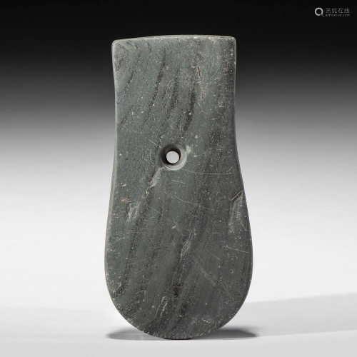 A Patinated Banded Slate Keyhole Pendant, 4-5/8 in.