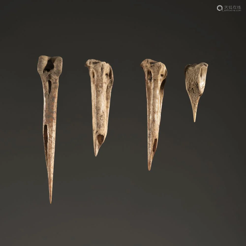 Four Split Bone Awls, Largest 4-3/4 in.