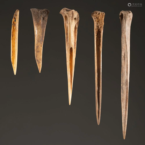 Five Bone Awls, Largest 5-3/4 in.