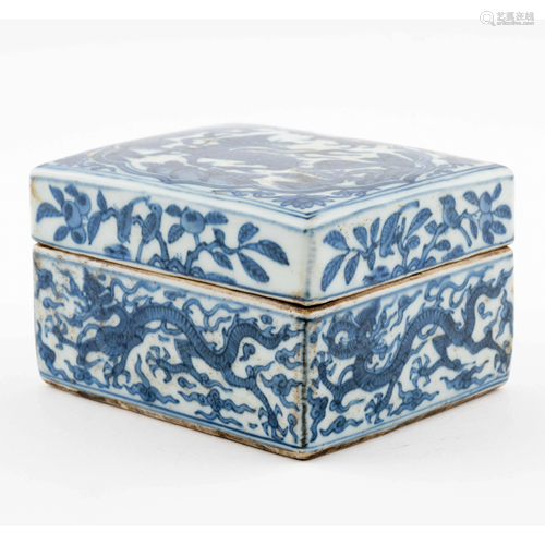 MING WANLI BLUE & WAHITE DRAGON PORCELAIN LIDDED BOX