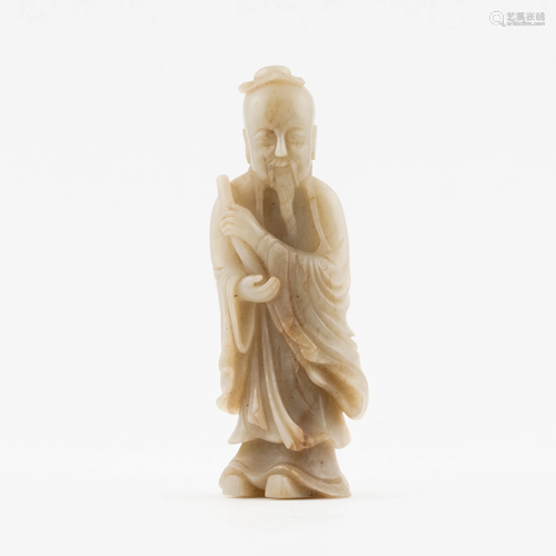 CRAVED JADE FIGURE OF ELDERLY SCHOLAR