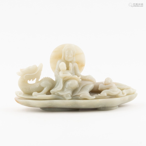 CARVED JADE GUANYIN RIDING DRAGON