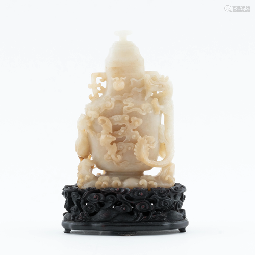 CHINESE JADE COVERED URN WITH BIRDS MOTIF