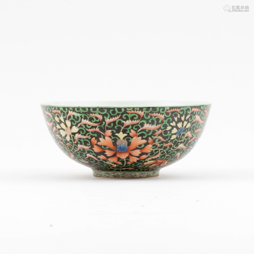 CHINESE WRAPPED FLORAL ON YELLOW GROUND BOWL