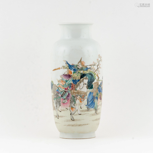 CHINE FAMILLE ROSE FIGURINES & LANDSCAPE MOTIF VASE