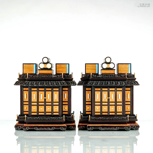 QING PAIR ZITAN SCHOLAR'S CABINETS