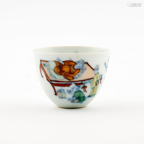 CHINESE BLUE & WHITE CALLIGRAPHY PORCELAIN WINE CUP