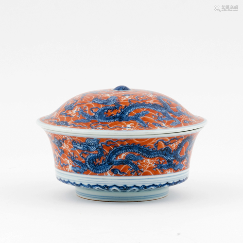 RED AND BLUE DRAGON LIDDED BOWL