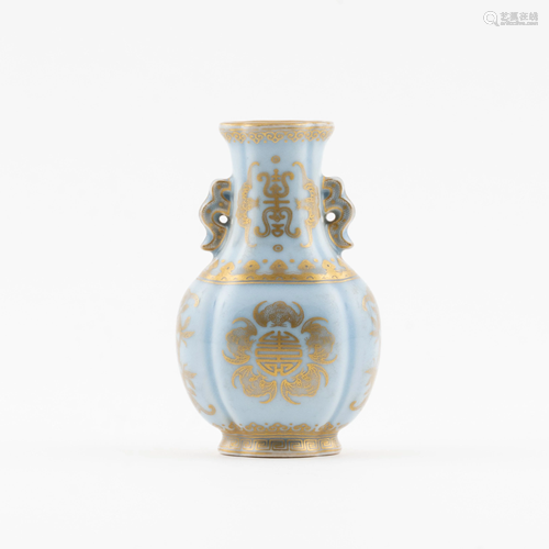 CHINESE GILT MOTIF ON SKY BLUE GROUND LOBED BODY ZUN