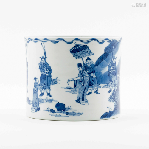 KANGXI BLUE & WHITE FIGURIAL BRUSH POT