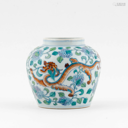 CHINESE DOUCAI RED DRAGON MOTIF JAR