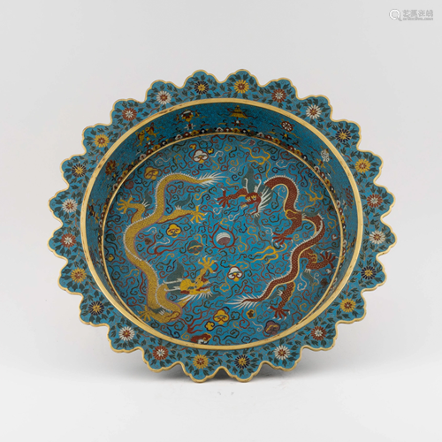 FLORI-FORM PETAL RIM CLOISONNE CHARGER, JINGTAI MARK